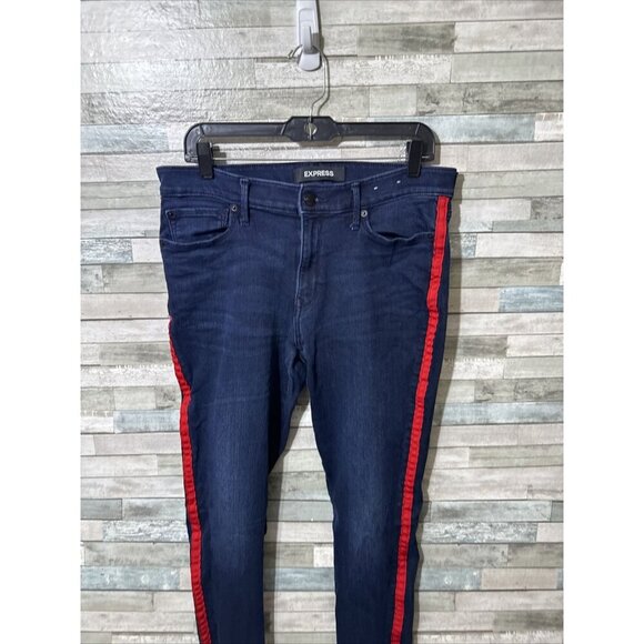Women’s Express Denim Jeans Dark Wash Mid Rise Legging Stretch Size 12R - Picture 2 of 16